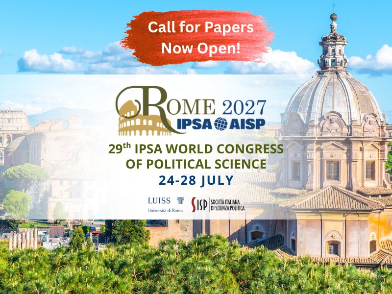 Cartaz do 29.º Congresso Mundial de Ciência Política da IPSA, Roma 2027