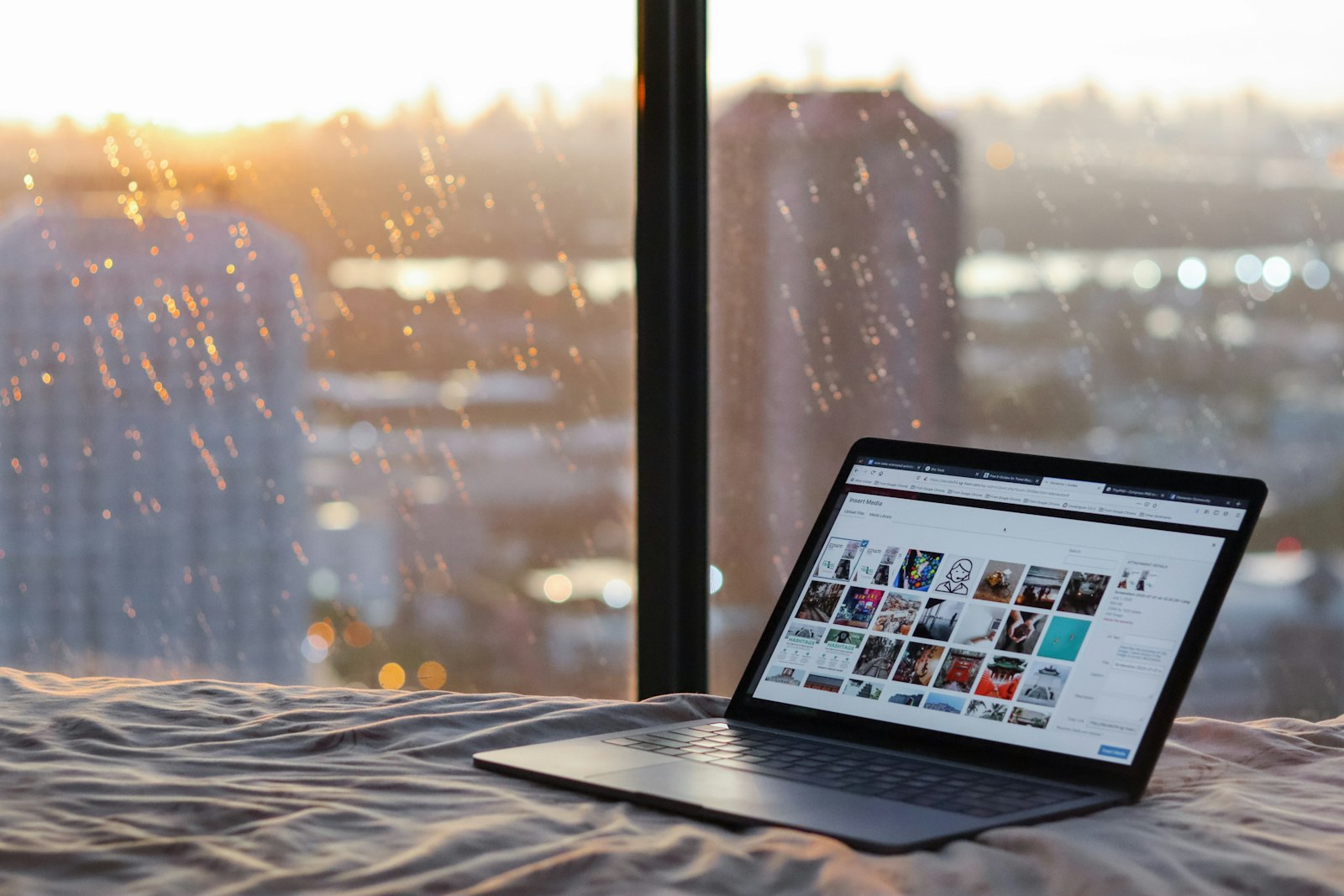 Laptop with a view over the city