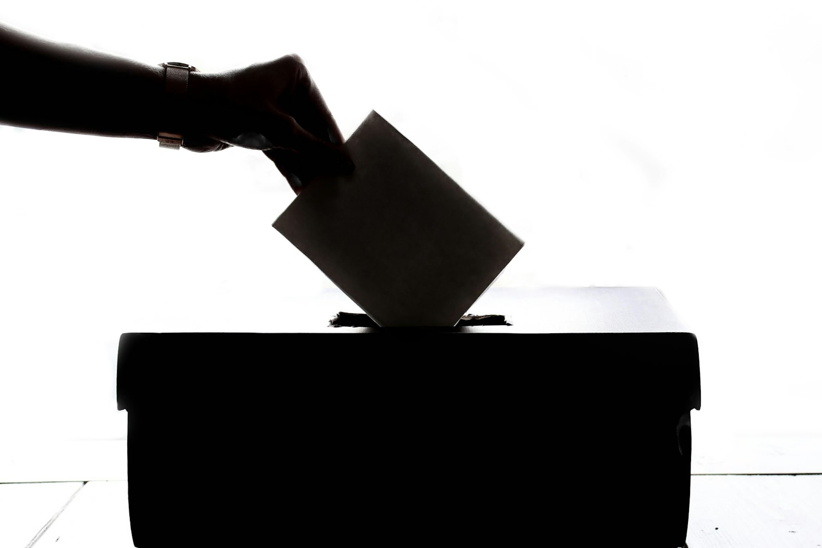 Person casting a vote in a ballot box
